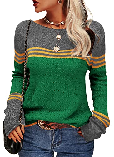 Image of Danedvi Womens Fall Fashion 2026 Sweaters Colorblock Lightweight Striped Crewneck Winter Trendy Pullover Tops
