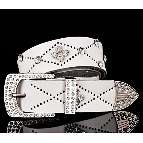 Rhinestone Belt for Women Western Cowgirl Bling Studded Leather Belt for Jeans Pants,White,115CM/45.3''4