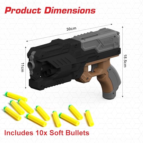 Image of Aditi Toys High Performance Six Fire Gun, Toy Blaster Gun with 6 Dart Rotating Drum, Hi-Arm Toy Gun for Kids Above 6 Years, Accurate Upto 45 Feet, Includes 10 Soft Bullet Darts, BIS Approved. (Black)