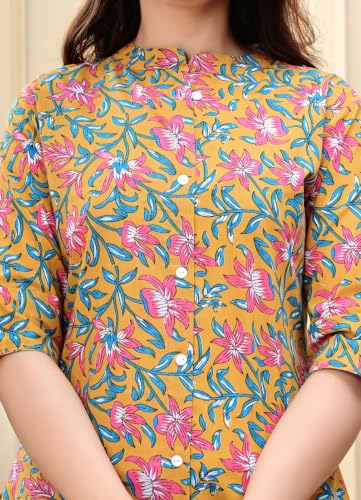 Image of Women's Rayon Floral Printed Short Kurti | Regular Fit | Mandarin Collar | Casual Wear for Office, College