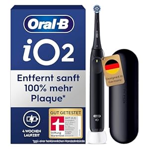 Oral-B iO Series 2 Elektrische Zahnbürste — Electric Toothbrush, Inkl. 1 Aufsteckbürste, Reise-Etui — 3 Putzmodi für Zahnpflege, GUT GETESTET (2,2) von STIFTUNG WARENTEST, Designed by Braun, Schwarz