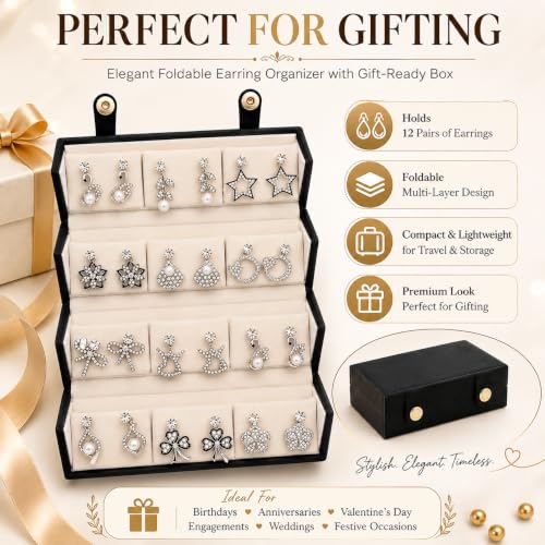 Image of 12 Pairs Set Earrings for Women Girls with Stylish Organizer Box | Valentine Birthday Rakshabandhan Gifts for Girls Girlfriend Wife Sister
