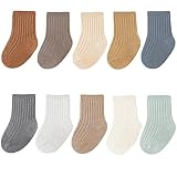 Adeimoo Unisex Baby Crew Socks Baby Girls Solid Color Cotton Ankle Socks for Infant Toddlers Boys Girls 10 Pairs 0-12 Months