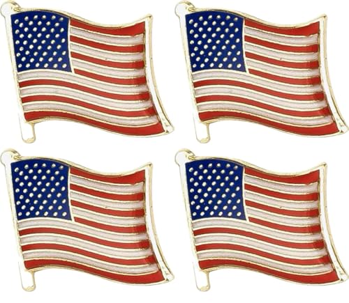 Juego de 4 insignias de metal esmaltado con bandera de Estados Unidos de América, talla única, Esmaltado