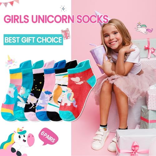 Image of WEVIAS Kids Girls Socks Unicorn Ankle Funny Cartoon Low Cut Cotton Cute Novelty Fashion Toddler No Show Silly Socks 6 Pairs