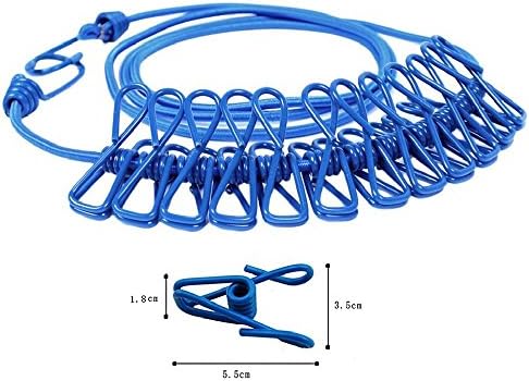 Leadrise Portable Travel Home Style Outdoor Windproof Clothesline with 12 pcs Clip (Blue)