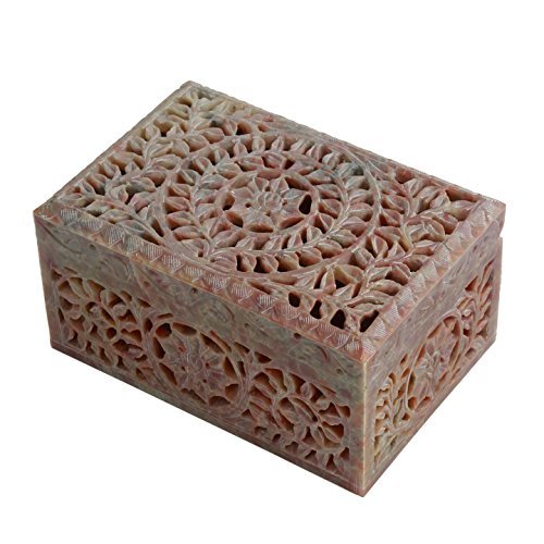 storeindya Hand Carved Soapstone Box Home Gifting Decorative Size:6"Inch