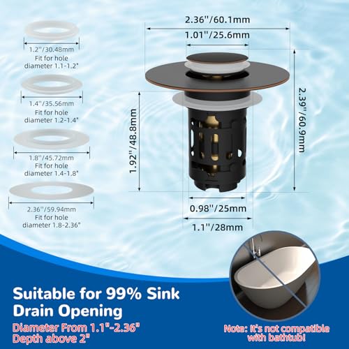 Hibbent 2 PCS Upgraded 3 in 1 Bathroom Sink Drain Strainer, Pop Up Stopper - image 7