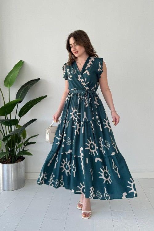 Image of Modestouze Attires Dress for Women Western Maxi Style, Indo Western Dresses, One Piece Long Gown, A Line Flared Pattern, Ethnic Look Outfit for Women