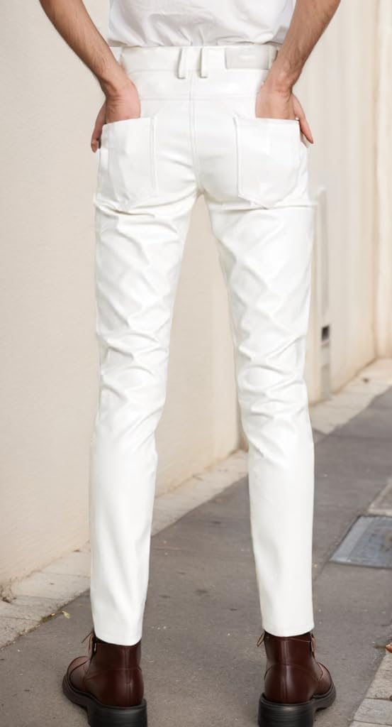 Sorrica Men's Faux Leather Pants Slim Fit Stretch Nightclub Disco Skinny Trousers - Image 4