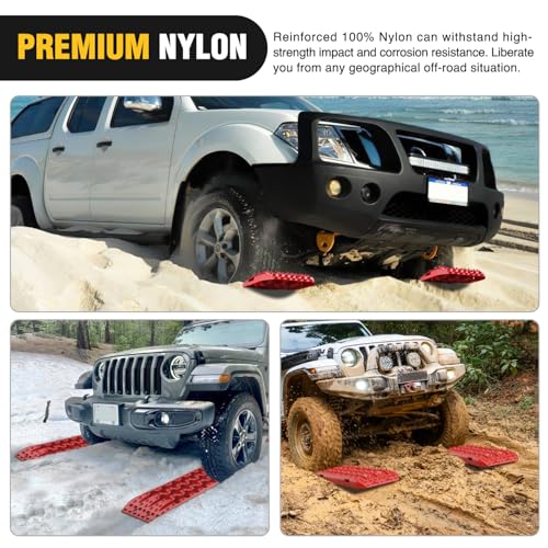 Image of Nilight Recovery Off-road Traction Boards Emergency Tire Mats For 4WD 4X4 Mud Sand Snow with 2PCS Mounting kit Zipper Bag 2 leashes (Red)
