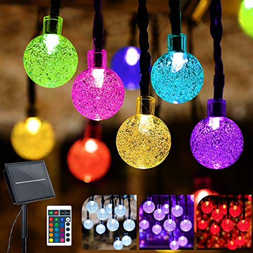 Solar String Lights Outdoor 40 LED 20Ft Crystal Balls String Lights Outdoor Waterproof, LED Fairy Lights with Remote for Bedroom Camping Patio Garden Gazebo Balcony Fence