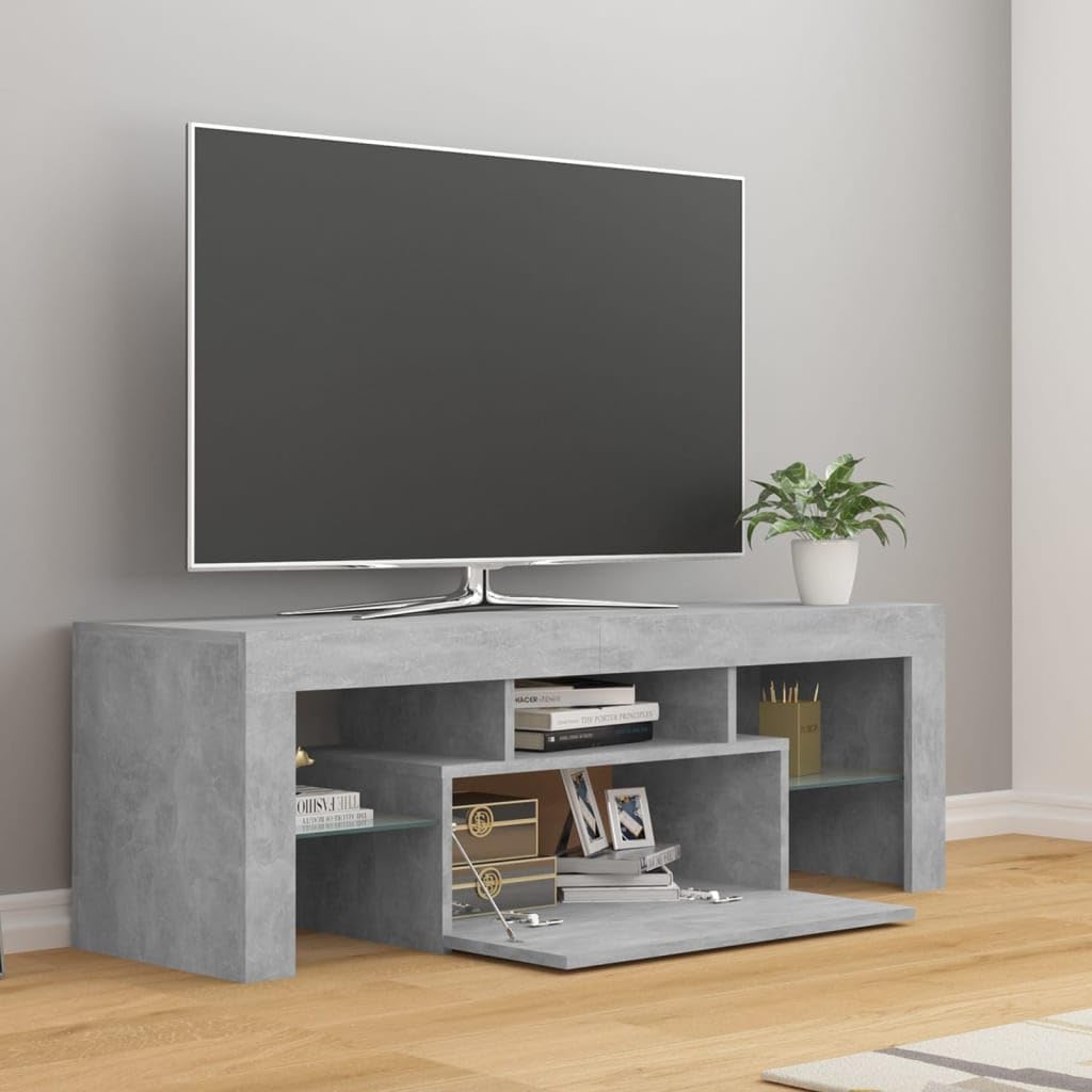 vidaXL Mueble para TV con Luces LED Soporte Armario Aparador Estante Salón Sala de Estar Decoración Entretenimiento Gris Hormigón 120x35x40 cm