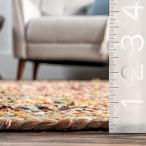 Image of Handwoven Natural Jute Braided Carpet Mats | Reversible Floor Covering Carpets Rug Mat | Anti Slip Backing Heavy Carpet Runner for Living Room Bedroom Carpet Jute- chindi (4x6 feet)