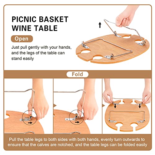 Cesta de picnic de mimbre con mesa plegable para comer cómodamente al aire libre 5