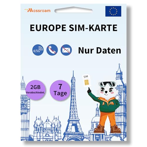 Daten-SIM-Karte für Europareisen, 7 Tage, 2 GB täglich für entsperrte Telefone, einfache Aktivierung, 4/5G-Hochgeschwindigkeitskommunikation, Abdeckung Aller europäischen Länder