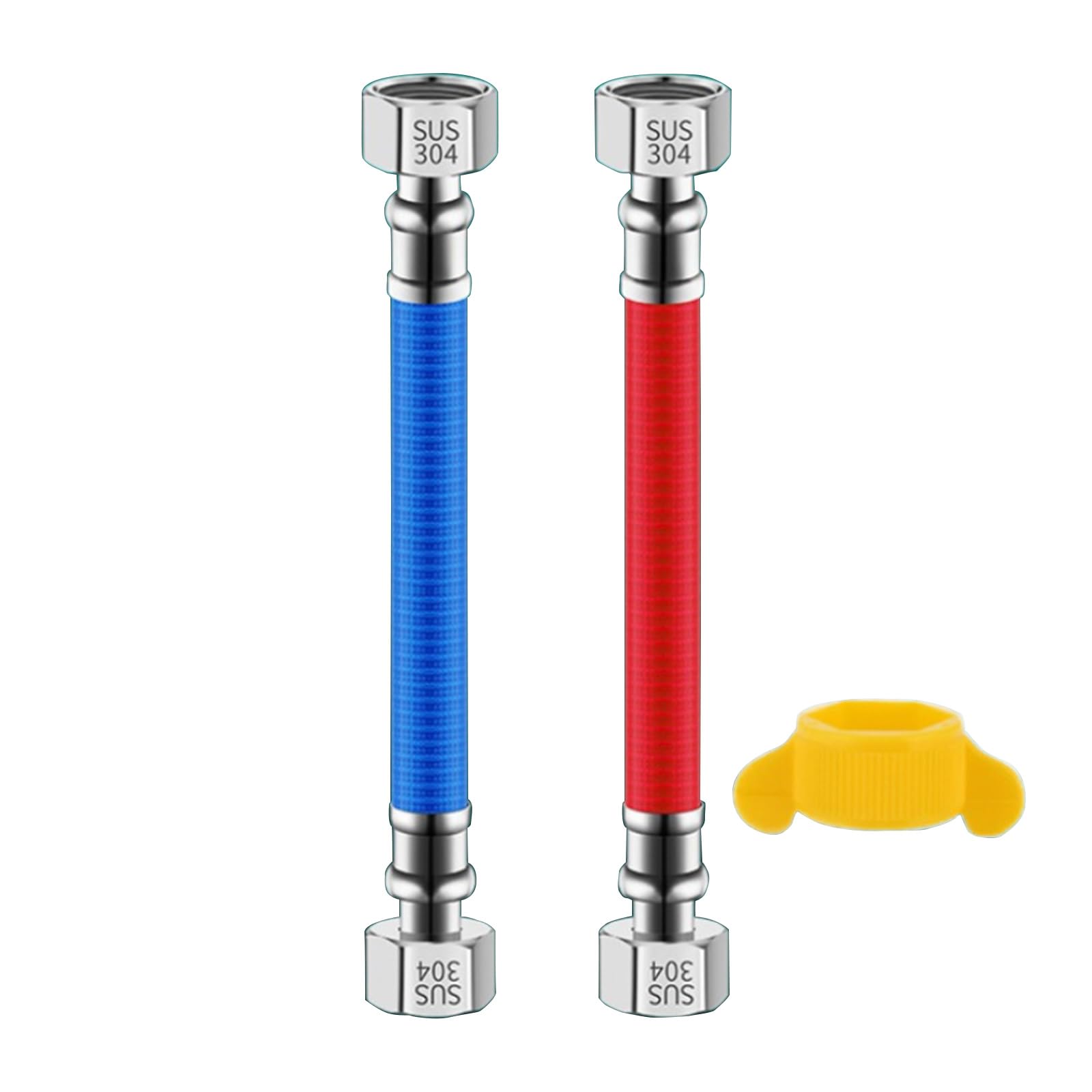 2pcs Corrugated Stainless Steel Water Heater Connector Hose Hot and Cold Inlet Pipe 4-points Bellows Hose Heater Connector