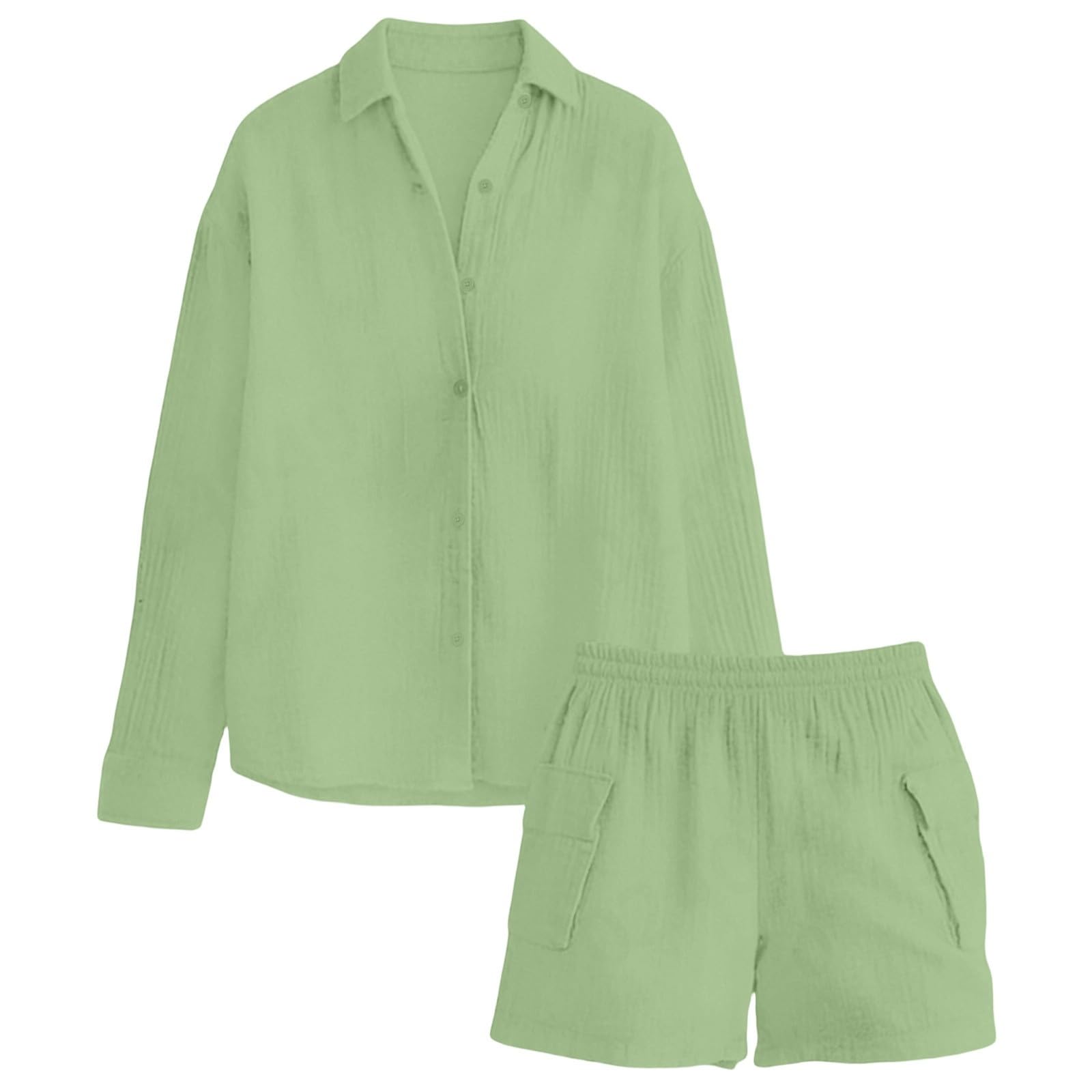 Zweiteiliges Outfit lässigem Langarmshirt Shorts mit hohem Bund für den # L