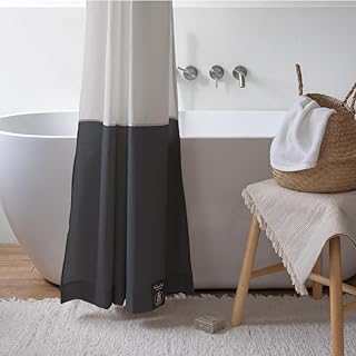 Korean Made Designer Shower Curtain – Recycled, Water-Resistant, Ash Navy – Includes 12 Plastic Hooks for Easy Setup