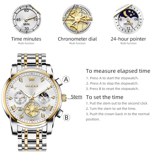 Image of OLEVS Watches for Men Luxury Dress Stainless Steel Waterproof Chronograph