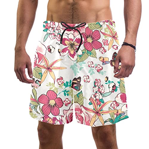Maillots de bain pour hommes papillon fleurs roses short plage séchage rapide