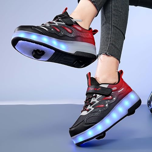 Kids Roller Shoes Boys Girls Kids LED Roller Shoes USB Rechargeable Flashing Roller Skate Shoes Retractable Roller Sneakers Outdoor Training Sports Shoes for Both Men and Women4