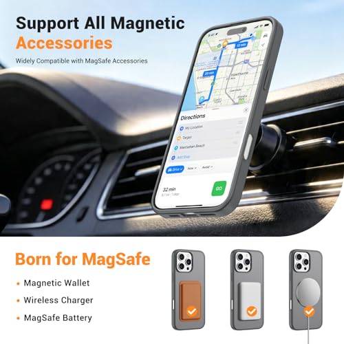 vnnink for iPhone 16 Pro Max Case,Magnetic Matte Military Grade Drop Protection Translucent Cell Phone Cover - Slim Rugged Durable Shockproof Bumper Case-Gray - image 3