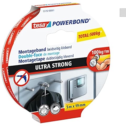 tesa Powerbond ULTRA STRONG - Doppelseitiges, extra starkes Montageband zur permanenten Befestigung im Außen- und Innenbereich - 5 m Cover