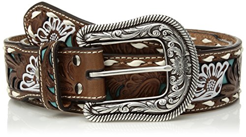 Nocona Belt Co. Women's Painted Flower Buck Turquoise Inlay Belt