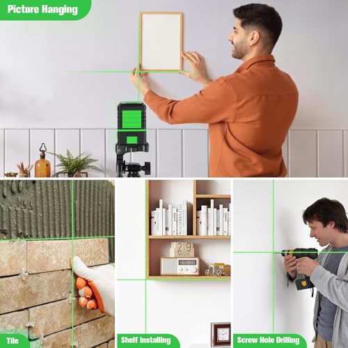 Image of Laser Level with Tripod, 100Ft Green Cross Line Rotary Laser Tool | Rotatable 360 Degree, Manual Self leveling and Pulse Mode,IP54 Waterproof & Battery for Indoor /Outdoor Use