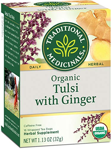 Traditional Medicinals Organic Tulsi with Ginger Herbal Leaf Tea, 16 Bags (Pack of 6)