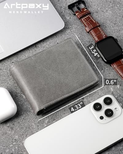 Image of Artpaxy Mens Wallet Bifold Genuine Leather RFID Blocking Wallet for Men with 2 ID Windows 12 Card Holders 2 cash pockets 1 Gift Box