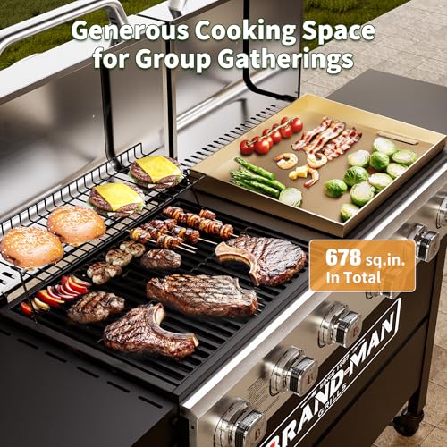 Brand-Man Griddle Grill Combo 6-Burner, 2 in 1 Versatile Propane Gas Grill and Griddle with Double Stainless Steel Lids, BBQ Combo for Outdoor Kitchen & Backyard Barbecue Cooking - Thumbnail 3
