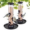 Trampgik Bird Feeders for Outdoors Seed Catcher,6 Port Wild Bird Feeders with Tray,Bird Feeders for Outside Hanging for Cardinal 13 Inch,Black,Pack of 2