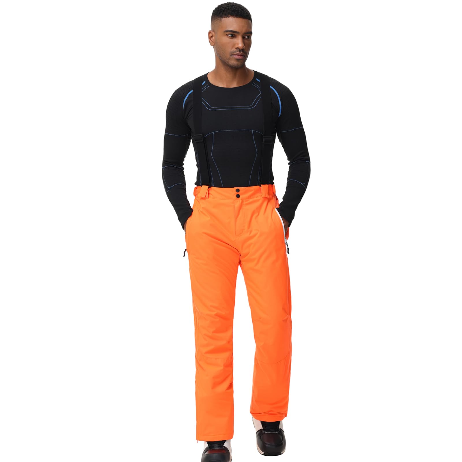 ALSOGO Pantalon de ski pour homme - Imperméable - Coupe-vent - Pantalon de neige - Pantalon de snowboard - Avec bretelles amovibles