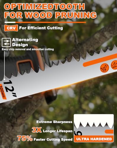Image of 8 Pack 12 Inch 5 Tpi Wood Pruning Reciprocating Saw Blades for Tree Trimming and Wet Wood Cutting, Cr-V Sawzall Blades with Fleam-Ground Teeth for Longer Life and Faster Cutting Speed, 1 x Handle