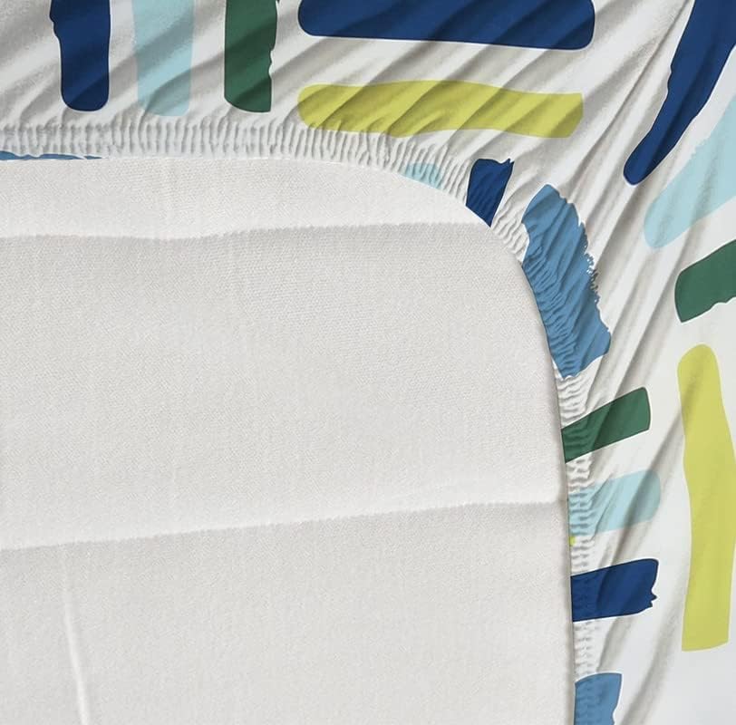 Image of Blue Strip 220TC Glace Cotton Elastic Fitted Bedsheets Single Bed with 1 Pillow Cover | Single Bed with All Around Elastic, Size 42 inch x 75 inch Inches