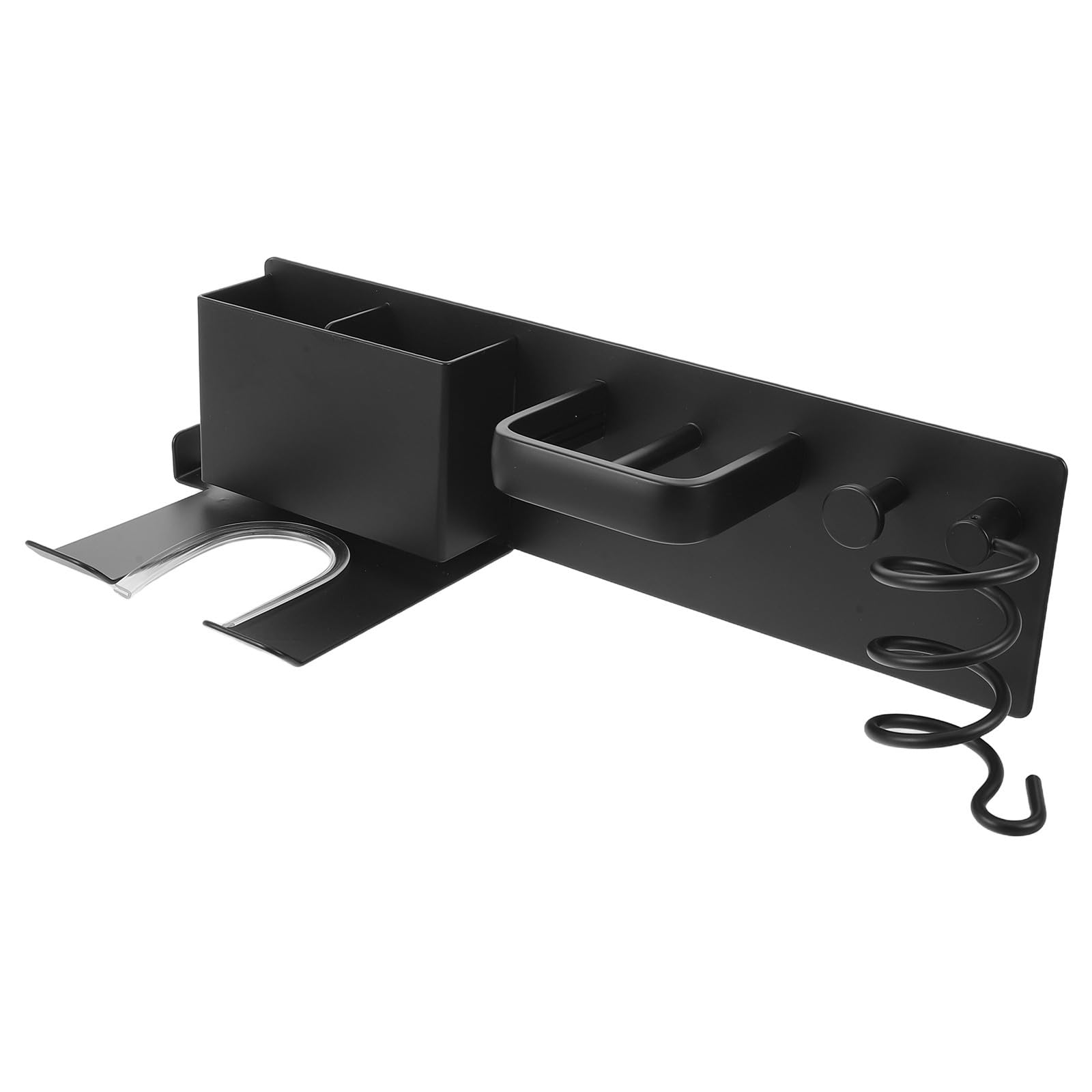 Soporte de Pared Material Plástico y Aluminio Negro Adhesivo para Secador de Pelo Organiza Accesorios de Peinado en Baño o Tocador