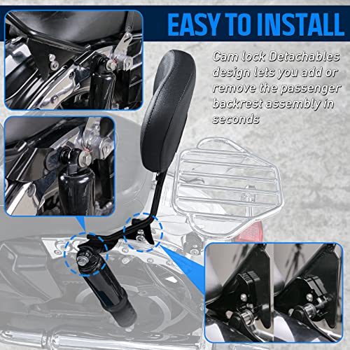 Benlari Detachable Sissy Bar Passenger Backrest Rear Pad 2009-2023 Compatible For Harley Davidson Touring Street Glide Road Glide Electra Glide Road King Cvo (Gloss Black Upright Sissy Bar) #TOP5