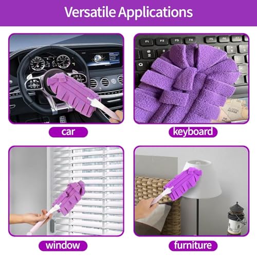 Image of 6 Pack Colored Fleece Duster Refills with 1 Long Handle, 7.3x4.7 Inch Reusable Washable Duster Refills for Cleaning Ceiling Fan Hardwoods Window Kitchen Floor for Swiffer Dusters Extended Handle