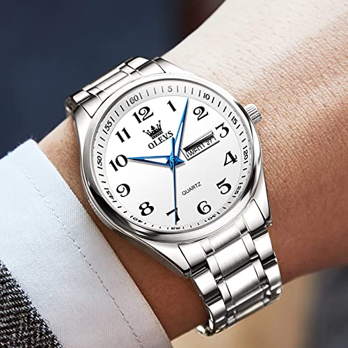 Image of OLEVS Mens Watch Stainless Steel Analog Quartz Watches for Men Day Date Easy Read Diamond Waterproof Dress Luxury Classic Casual Big Face Blue /Black /Gold /Silver Roman Arabic Numerals Men's Wrist Watch