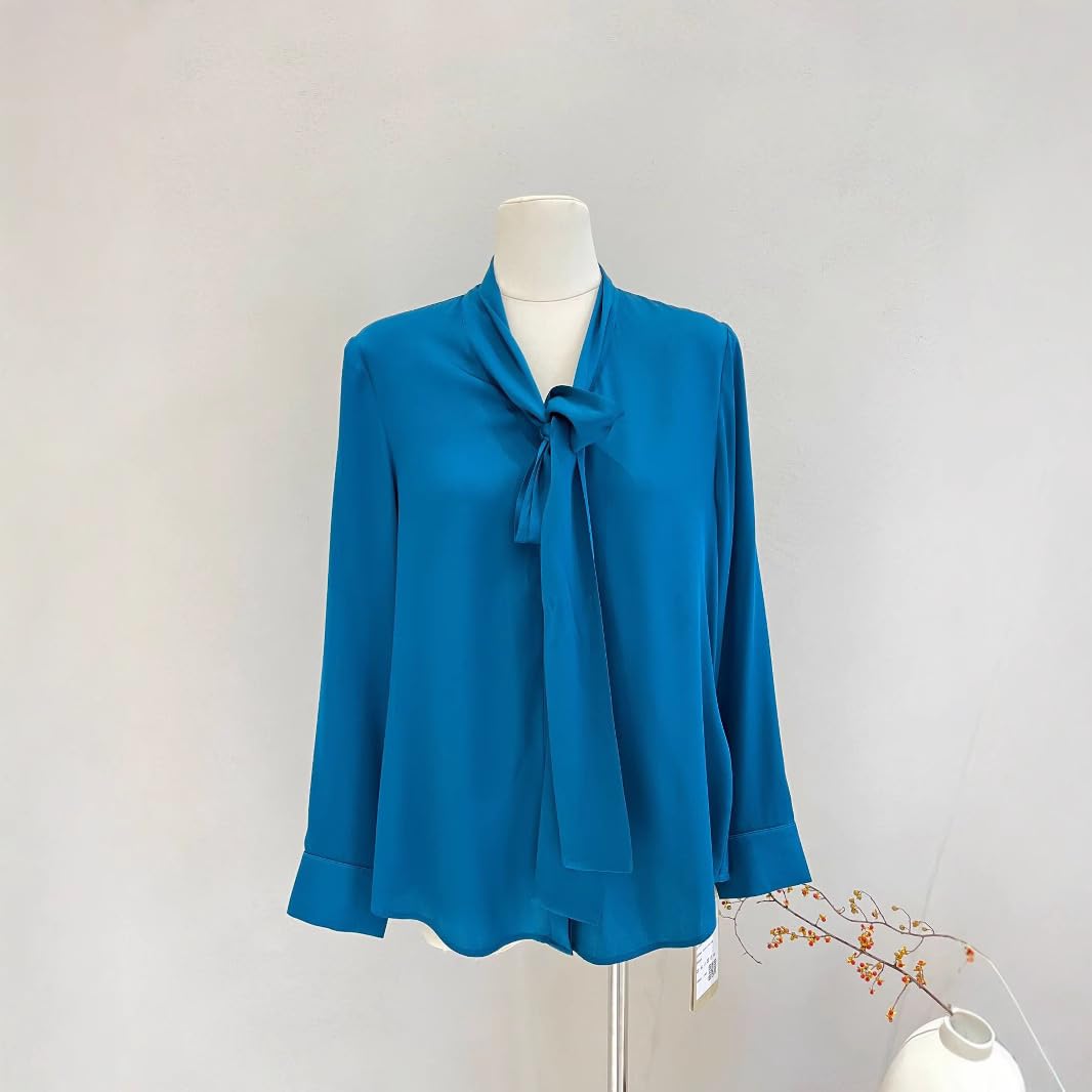 Blusa de Seda de Manga Larga con Nudo para Mujer