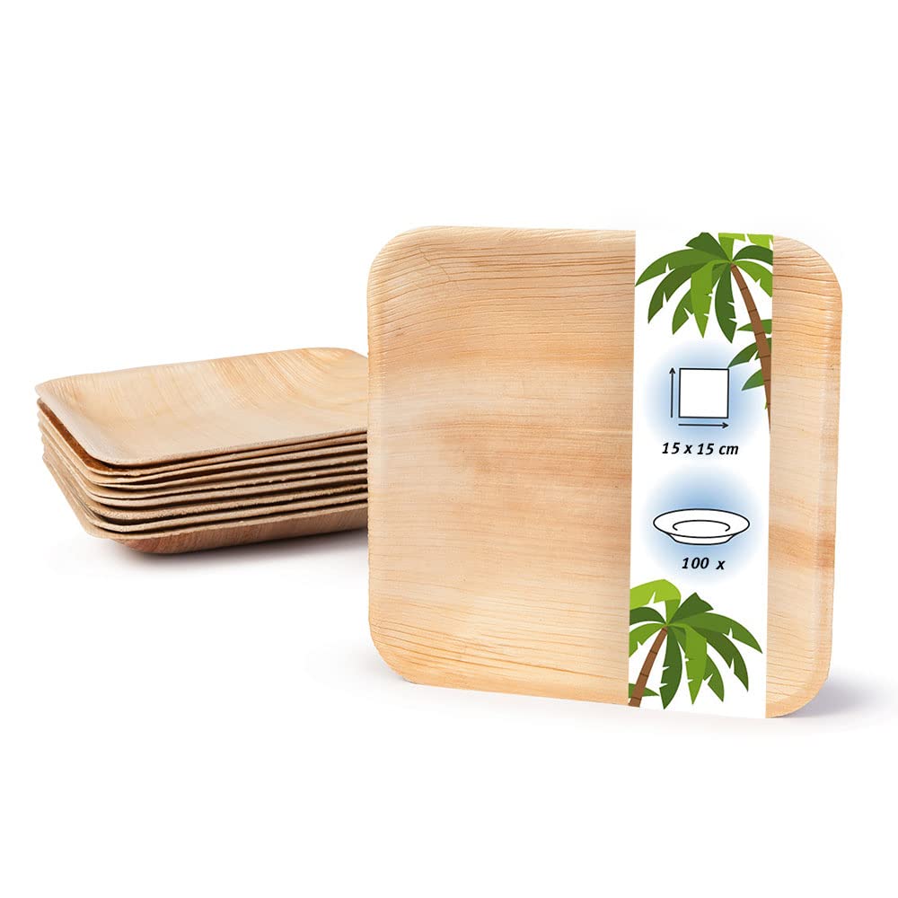 Palmware Hochwertiges Palmblattgeschirr I 100 Stück Palmblatt Teller rechteckig 25 x 25 cm I Bio Einweggeschirr biologisch abbaubar Partygeschirr Einmalgeschirr Wegwerfgeschirr