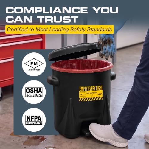 Image of Eagle Oily Waste Can, Self-Closing Lid, 14 Gallon, Made in the USA, Black