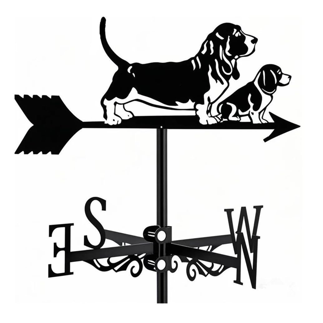 Fjxqtcxd Basset Hound B Basset Hound Weathervane Art Silhouette Black Metal Pet Dog Wind Vanes Outdoors Decorations Garden For Roof Yard Building (B)
