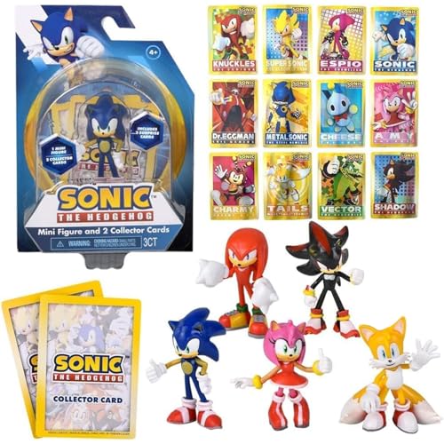Image of Sonic The Hedgehog Sonic Action Figures 6 Pack Party Favors Bundle with 6 Sonic Figurines Including Sonic, Amy, Tails, and More Plus Stickers | Sonic Figurines Cake Toppers