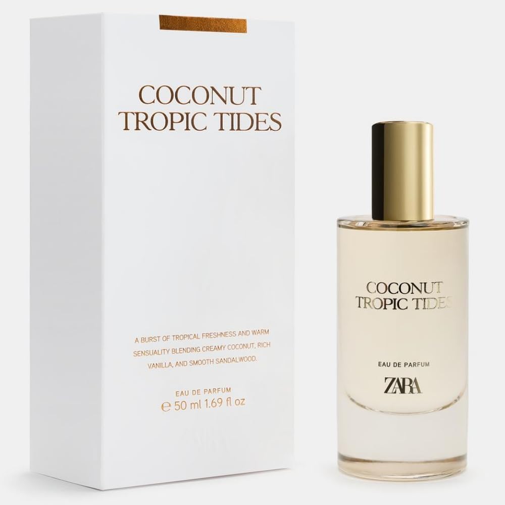 Zara Coconut Tropic Tides Eau de Parfum for Women, Fruity Amber Fragrance with Coconut, Vanilla, Tonka Bean, Benzoin and Sandalwood Notes, 50ml (1.7 fl. oz.)