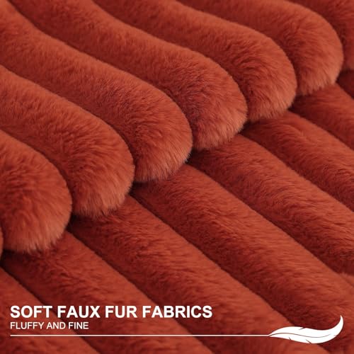 Image of Pallene Faux Fur Plush Fall Throw Pillow Covers 26x26 Set of 2, Luxury Soft Fluffy Striped Decorative Pillow Covers for Sofa, Couch, Living Room, Rust