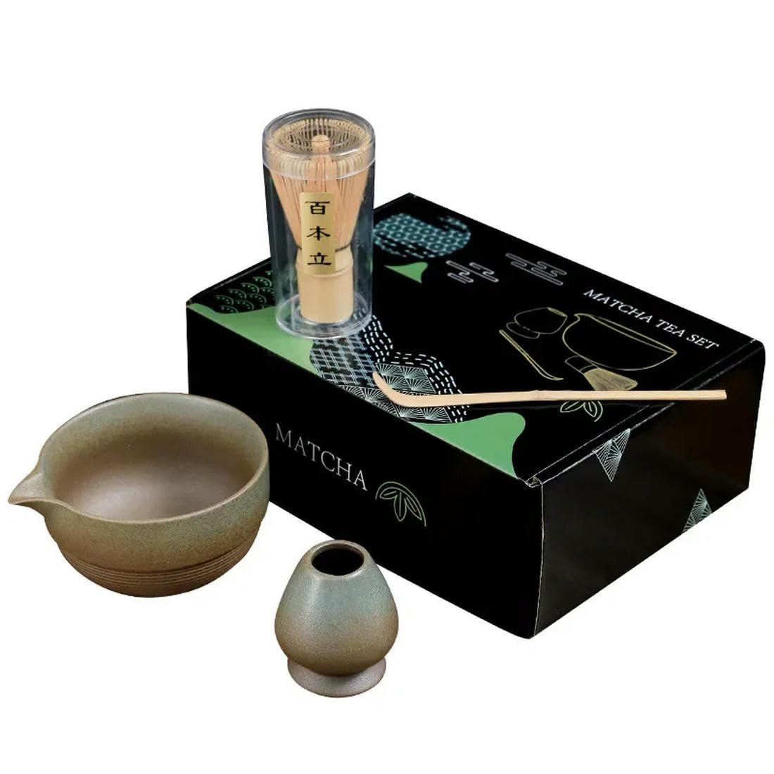 QQLADY Juego de té japonés Matcha, 7 Uds., Cepillo para té, tazón de té de cerámica, Herramientas de té Hechas a Mano Tradicionales Chinas
