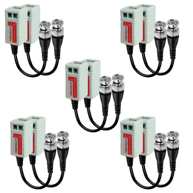 Image of COOLCOLD Video Balun, Mini CCTV BNC Transceiver With Pigtail, Coax to UTP Cat6 Connector HD 720P 1080P, Video Passive Balun for HD-TVI /CVI /AHD /Analog /960H Camera (5 Pair)
